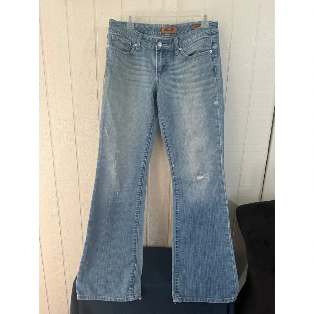 Seven7 Women Light Wash Flare Jeans Distressed Denim Size 28